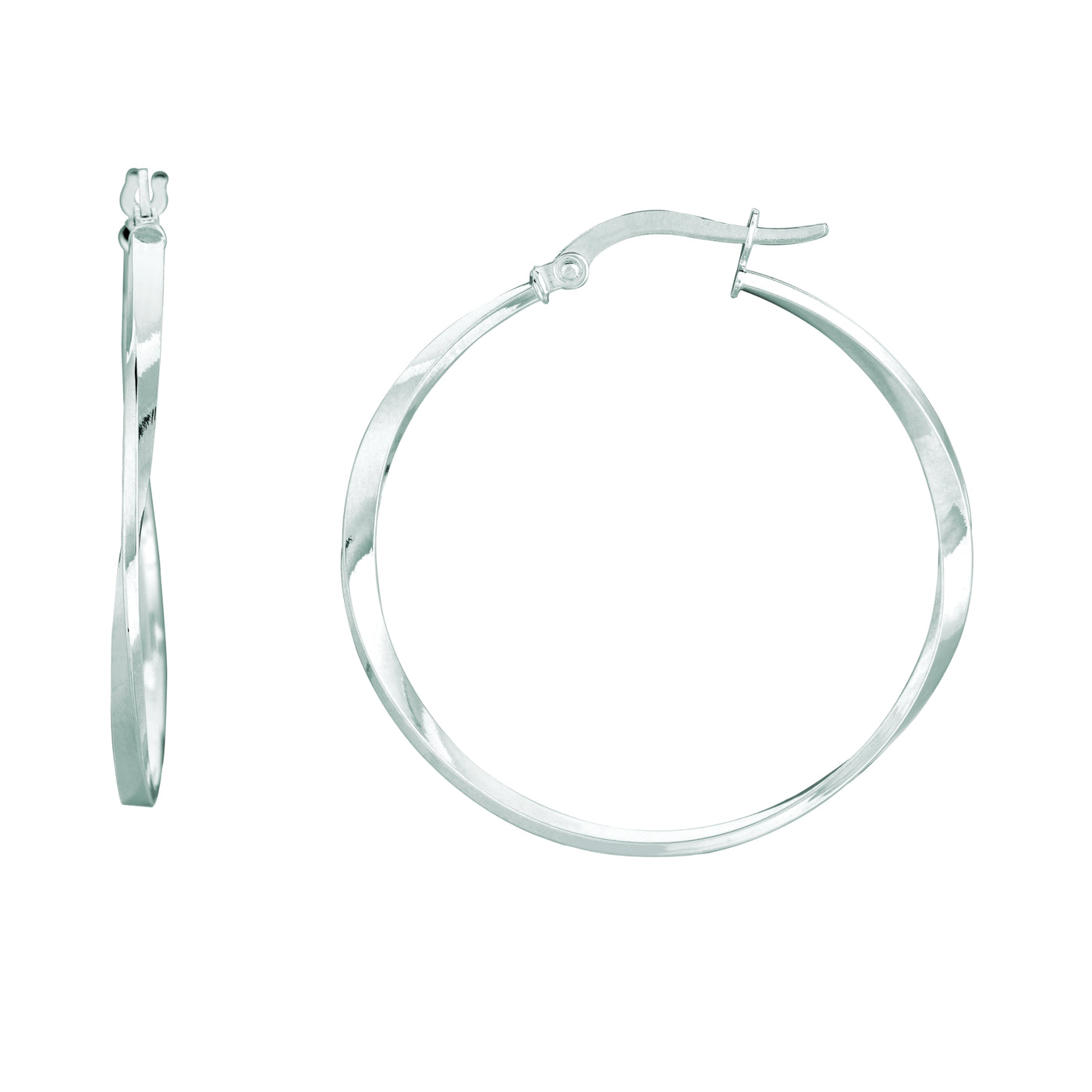 14K White Gold Twisted Hoop Earring