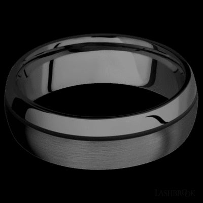7 mm wide/Domed/Zirconium band with one 0.5 mm Off Center inlay of Black.