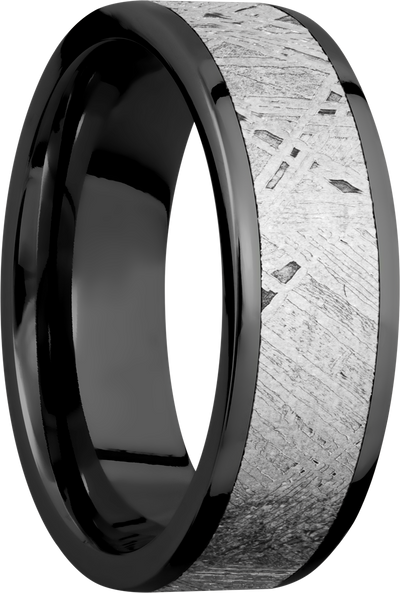 Zirconium 7mm flat band with an inlay of authentic Gibeon Meteorite