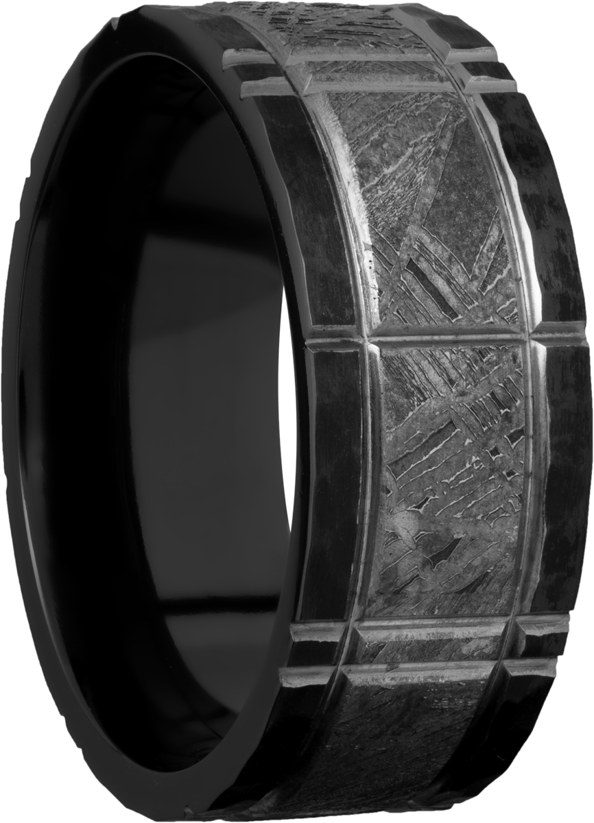 Zirconium 8mm flat band with an inlay of authentic Gibeon Meteorite