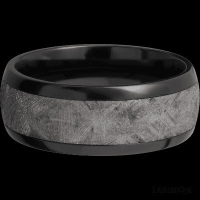 8 mm wide/Domed/Zirconium band with one 5 mm Centered inlay of Meteorite.
