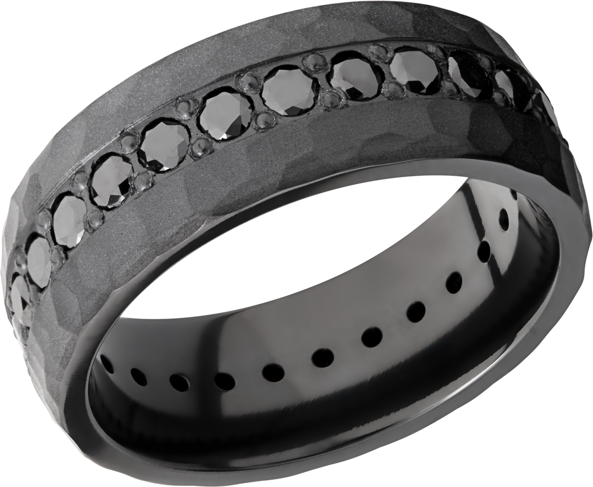 Zirconium 8mm domed band with .06ct bead-set eternity black diamonds