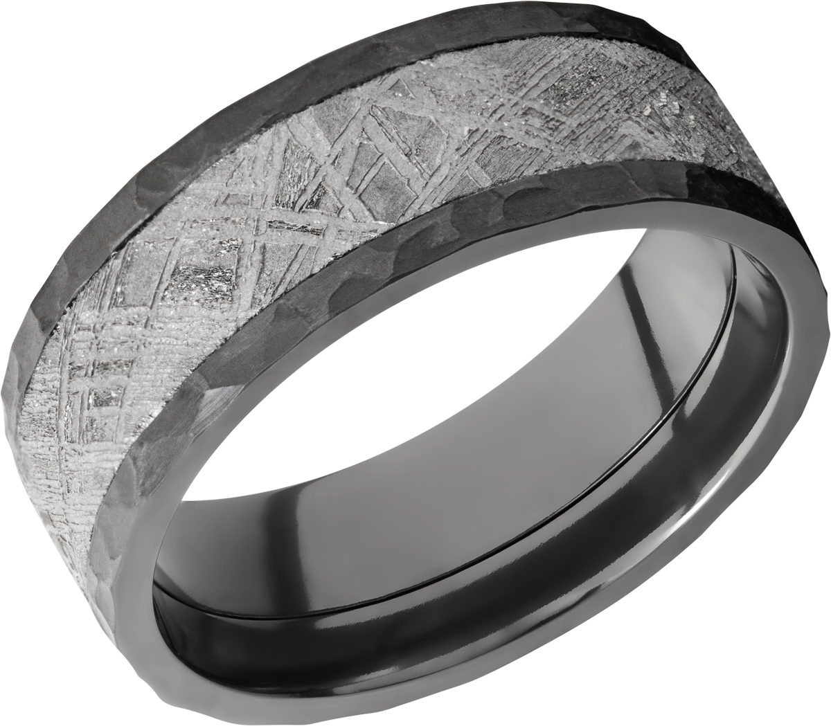 Zirconium 8mm flat band with an inlay of authentic Gibeon Meteorite