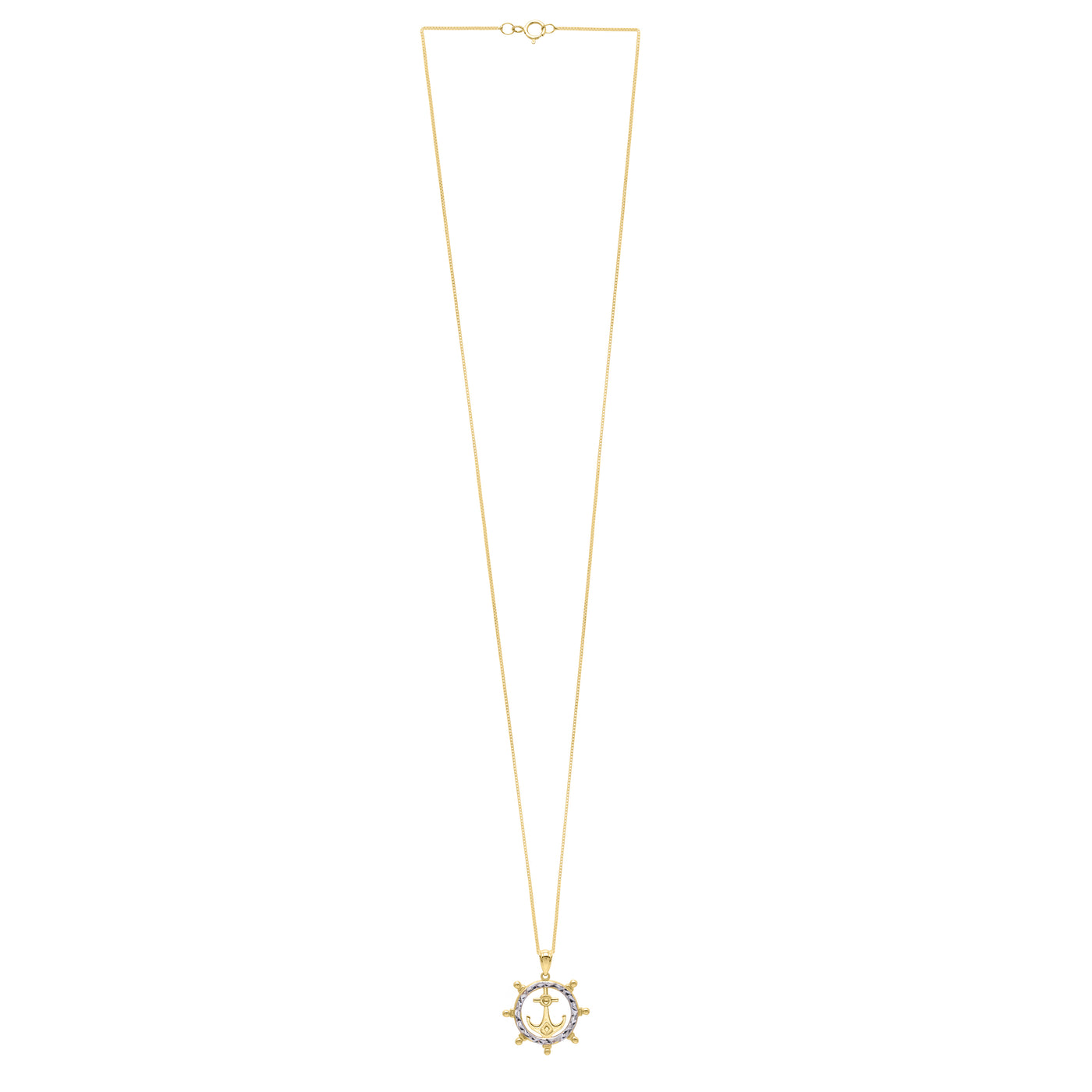10K Ships Wheel Anchor Necklace