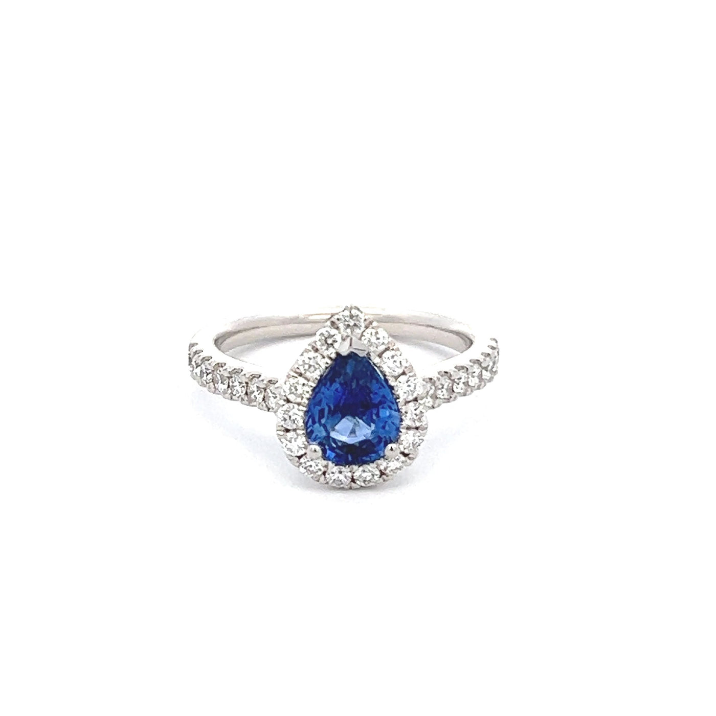 Diamond Halo and Sapphire Ring