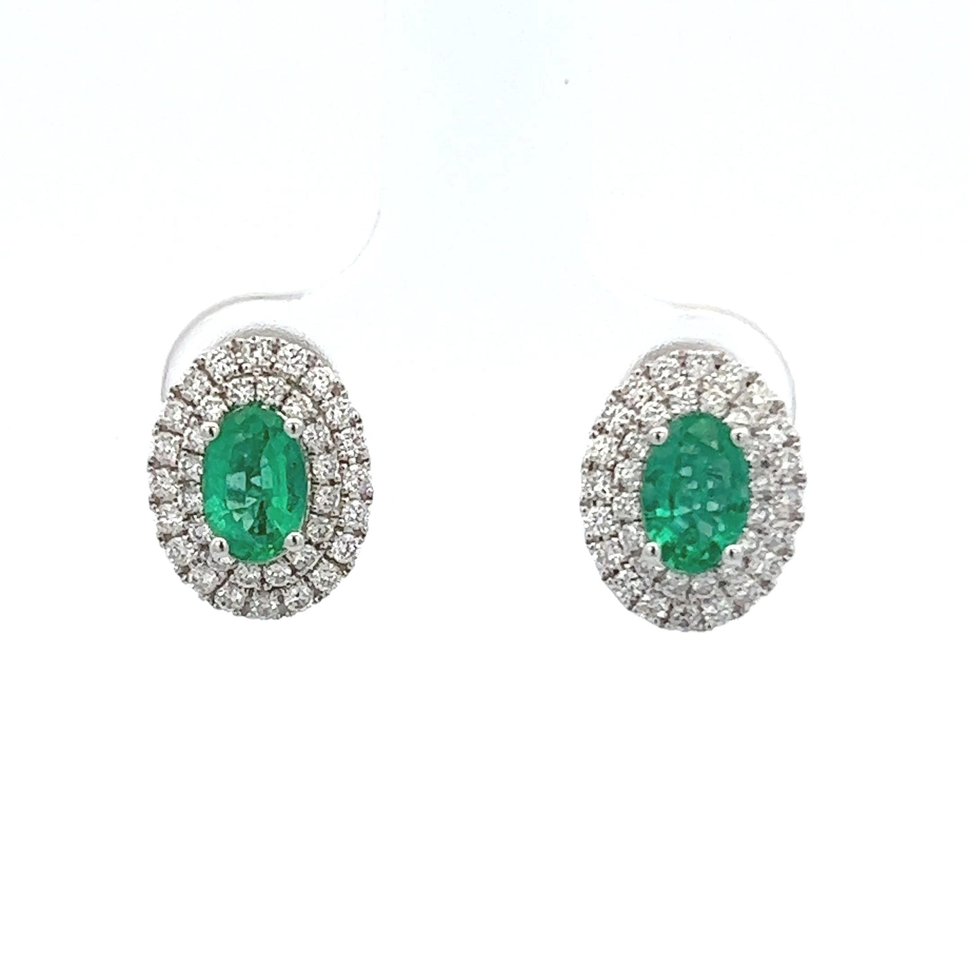 Diamond Halo and Emerald Earrings