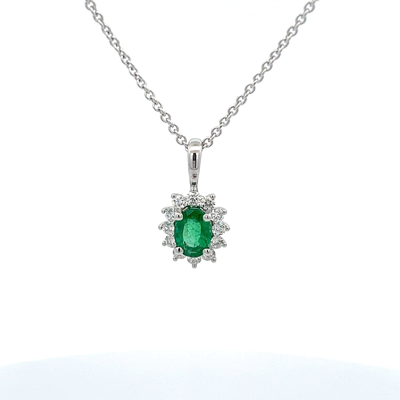 Diamond Halo Emerald Pendant